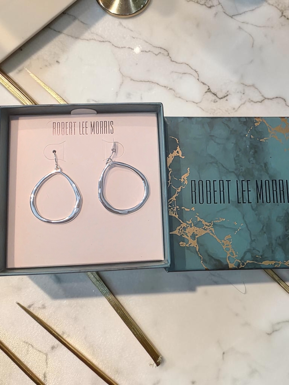 Robert Lee Morris Silver Tone Organic Drop Earrings NIB